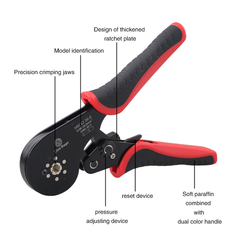 Ferrule Crimping Tool HSC12 16-6 Tubular Terminal Mini Pliers For Large Size Terminals Electrical Clamps 0.08-16mm²/30-5AWG