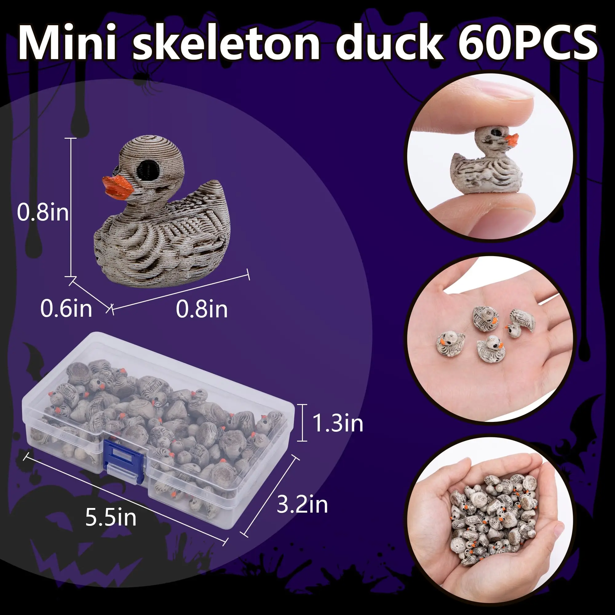 Halloween Mini Duck Skeleton Decoration Tiny Bones Ducks Statues For Seek Horror Scene Graveyard Garden Potted Party Decoration