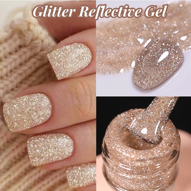 UR SUGAR 15ml Champagne Gold Reflective Glitter Gel Nail Polish Shining Effect Semi Permanent Soak Off UV Gel Nail Art Manicure