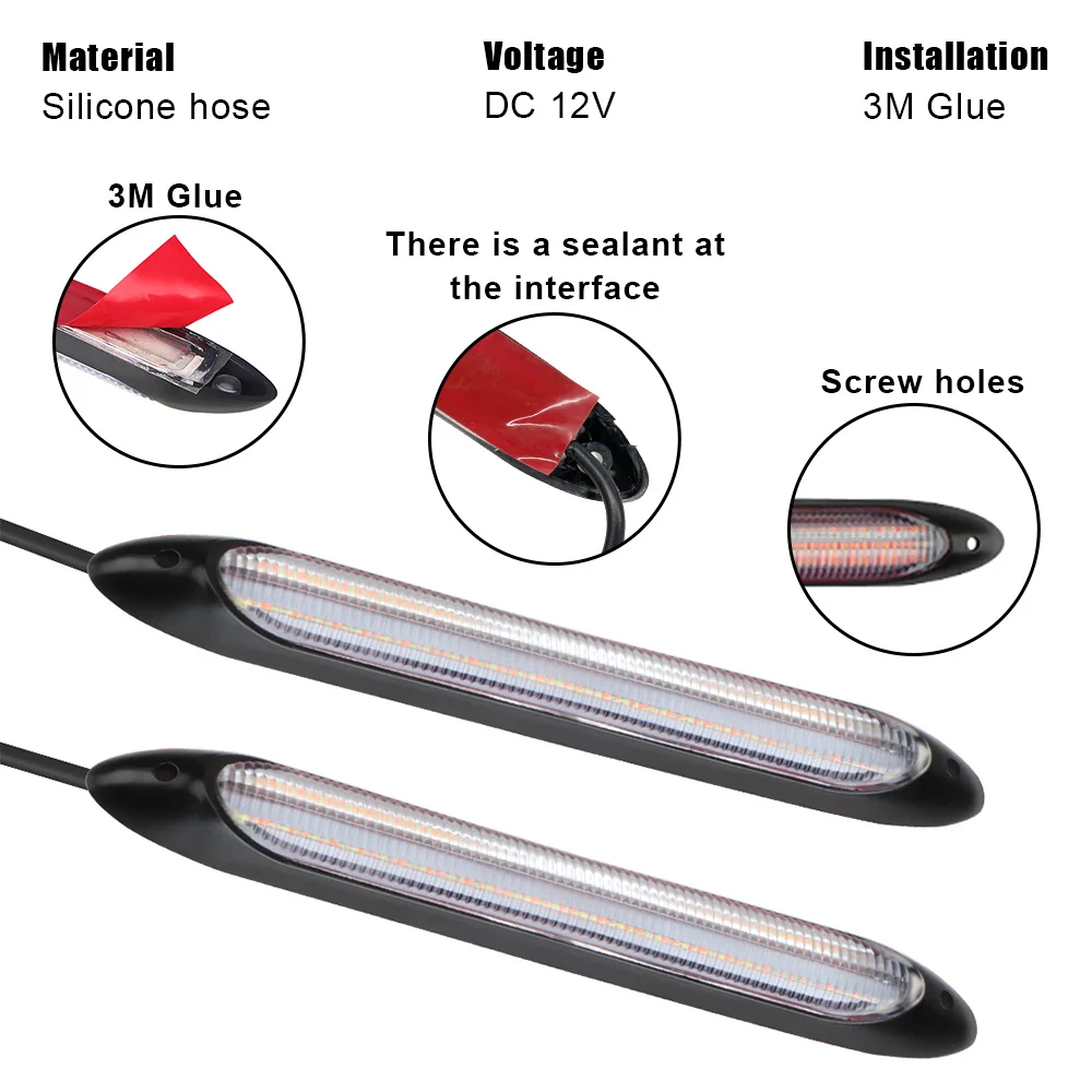 Car LED Daytime Running Light 2 Pcs/set Turn Signal Car Styling DRL Light Headlight Strip Universal Car Modified Streamer Strip