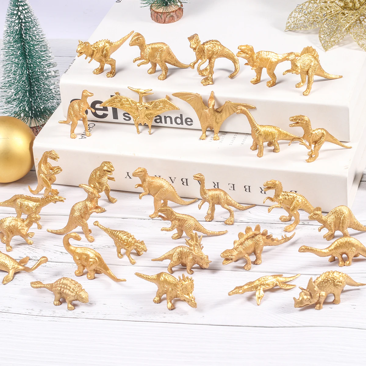 48PCS Mini Metallic Golden Dinosaur Figurine Toys, Golden Dinosaur Figures For Boys Girls, Baby Shower, Kids Dino Themed Birthda