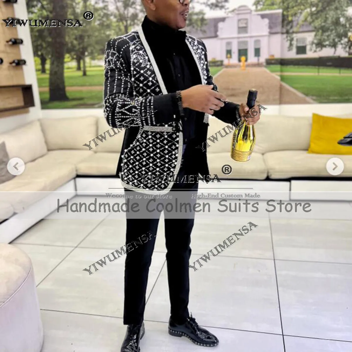 

Роскошные мужские костюмы с камнями из бисера на свадьбу, однобортные пиджаки для выпускного, наряды по индивидуальному заказу, комплект из 2 предметов, смокинги для жениха, мужская одежда