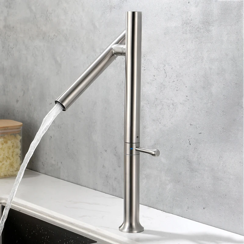 304 Stainless Steel Sink Kitchen Faucet Mixer Water Cold Hot Taps Single Handle 360 Rotation Ceramic Valve Folding