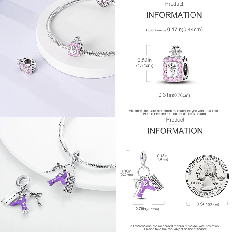 925 Sterling Silber Mode-Charm-Perlen Parfüm High Heel Lippenstift Ballett Handtasche DIY Armband Halskette Geschenk für Frauen Mädchen – Detail 8