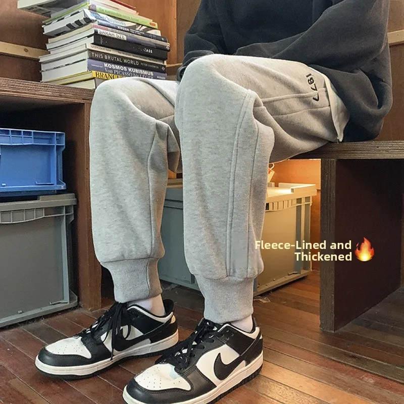 

Men's Winter Thiened Fce Lined Cuffed Sweatpants Casual Spor Sle Comfortable Fit Long Pants Harajuku Sle Trousers