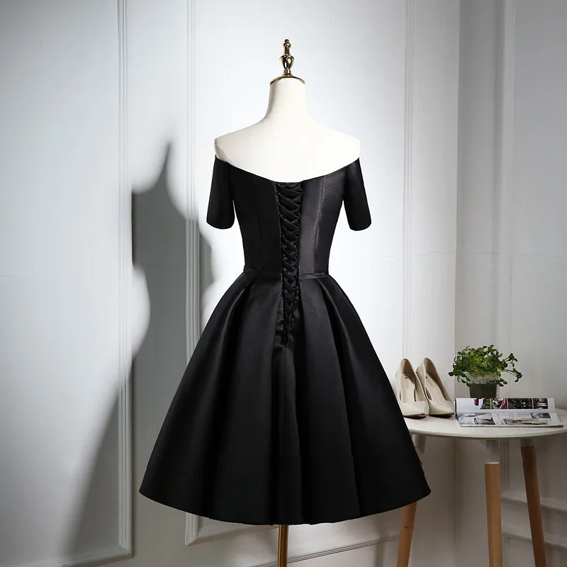 A87 Customize Sweet Memory Short Black Evening Dress Satin Corset Back Bespoke Occasion Dresses Christmas Party Prom Gown