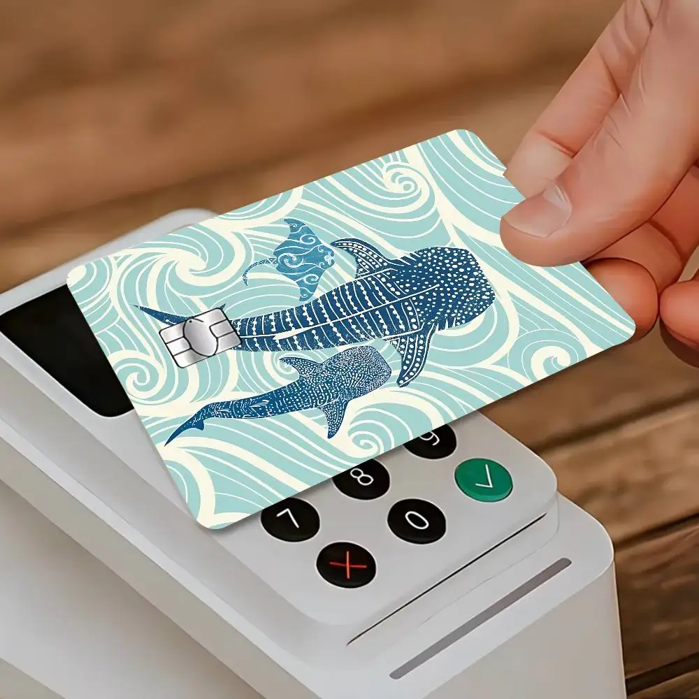 Whale Shark Cartoon Card Stickers Cartoon Decorative Small Waterproof Chip 4PCS Card Sticker New Anti-Scratch