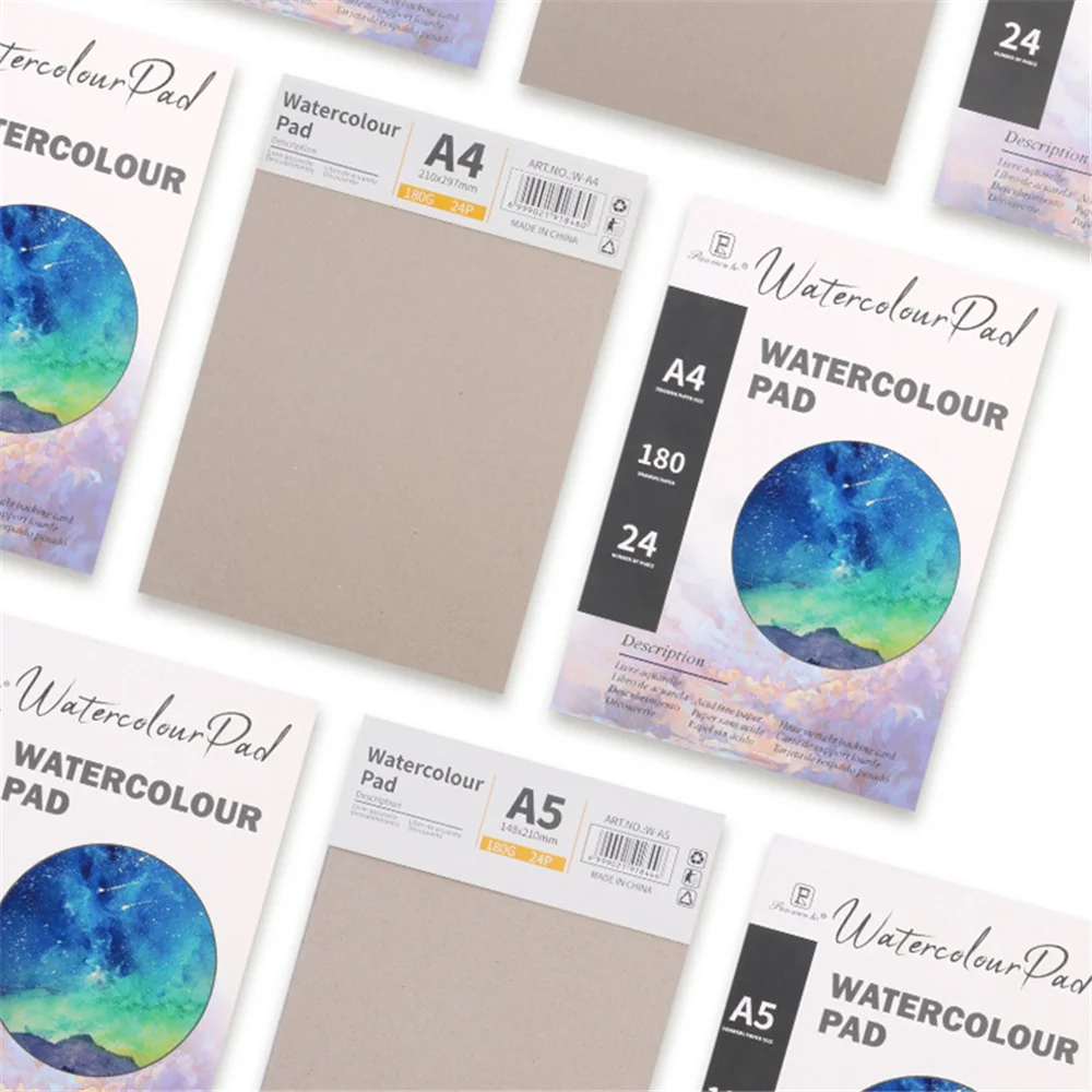 Professional Watercolor Pads A3/A4/A5 Sketchbooks 24 Sheets 180gsm Acid-Free Paper Ideal for Wet Dry Media Perfect for Beginners