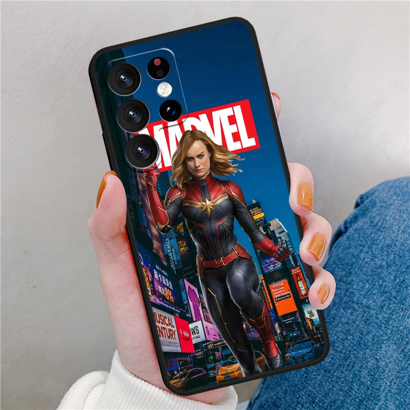 Мягкий силиконовый черный чехол для телефона Captain Marvel для Samsung S24 S23 S22 S21 S20 FE S10e S10 S9 Ultra Plus