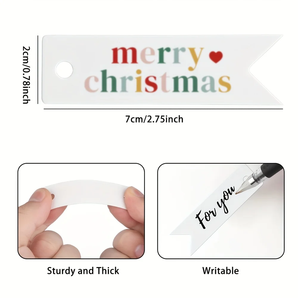 100 Stück Frohe Weihnachten Schwalbenschwanz-Hängeetiketten – für Feiertagsdekorationen, Familie und Freunde, Weihnachtsdekorationen – Detail 3