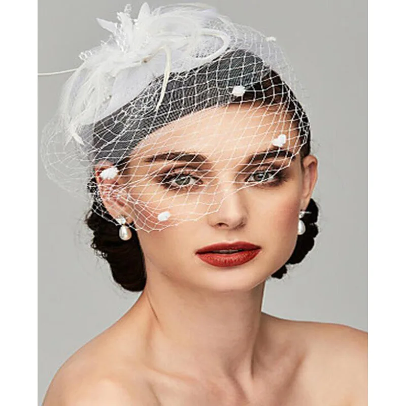 Bridal hairpin Feather headdress Headband clip Ladies Wedding Fascinator hats bridal top hat Veil hair accessories