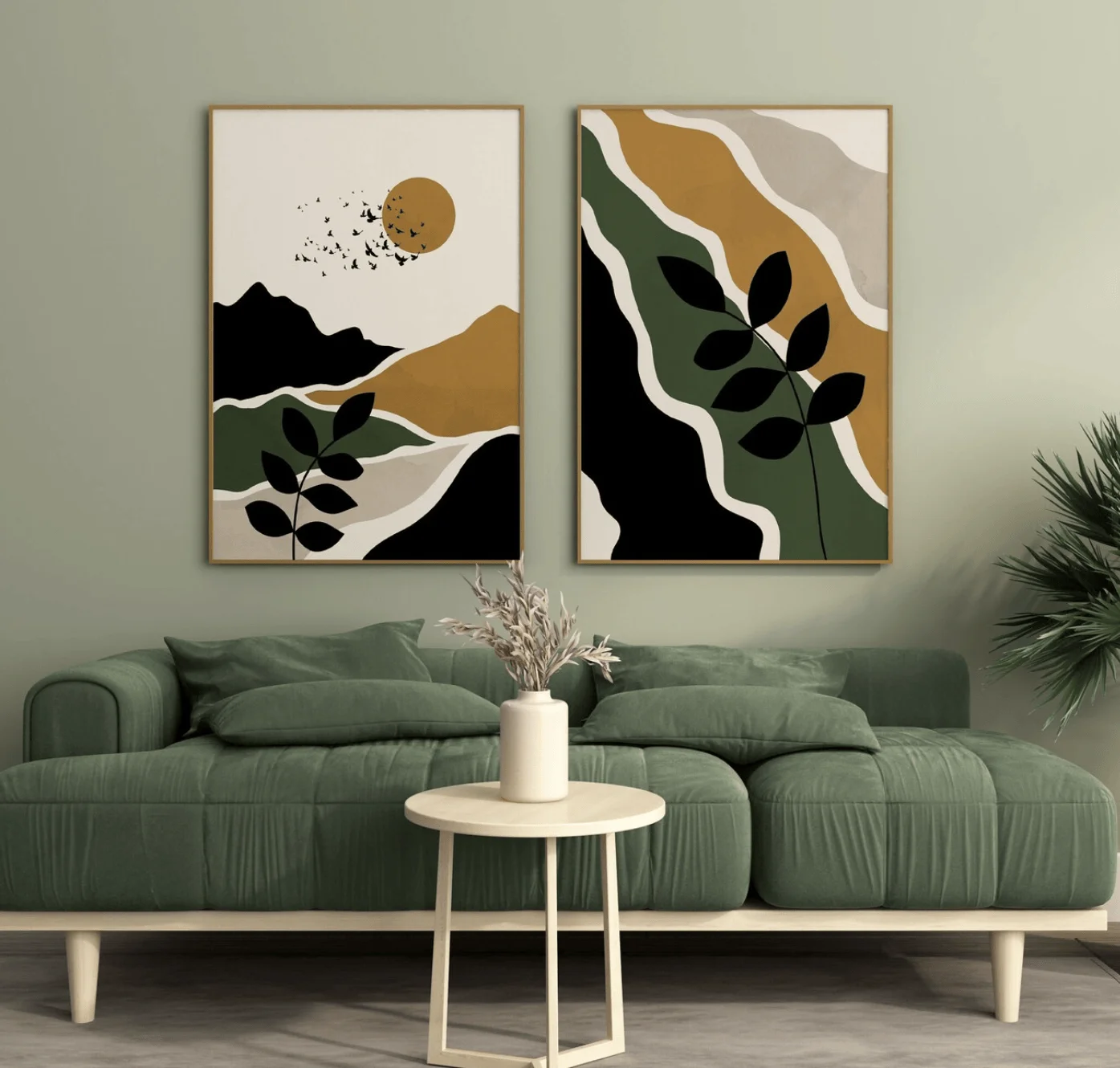 Boho Abstract Mountain Wall Art Canvas Prints, Sun Bird Botanical Posters, Earth Tone Decor for Living Room Bedroom Decor