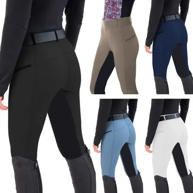 2025 New Spring and Autumn Women's Fashionable Equestrian Pants Slim Fit Stretch Splicing Cycling Pants Casual Small Foot Pants