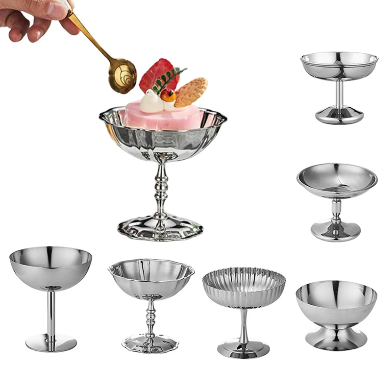 

Ice Cream Cups Salad Bowl Stainless Steel Bowl Dessert Fruit Plate Snack Dish KTV Bar Goblet Cup Ice Cream Dessert Salad Bowl