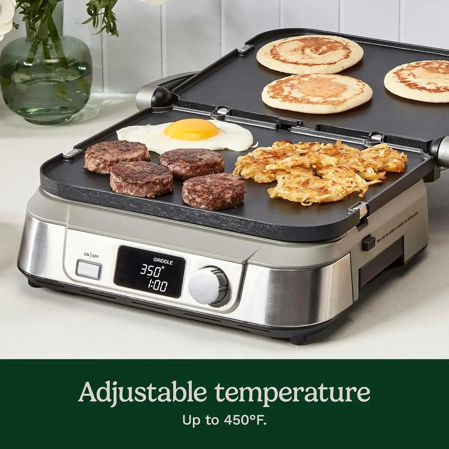 Griddler FIVE, Enjoy 5-in-1 Functions, LCD Display, Wide Temperature Range and Sear Function, Stainless Steel