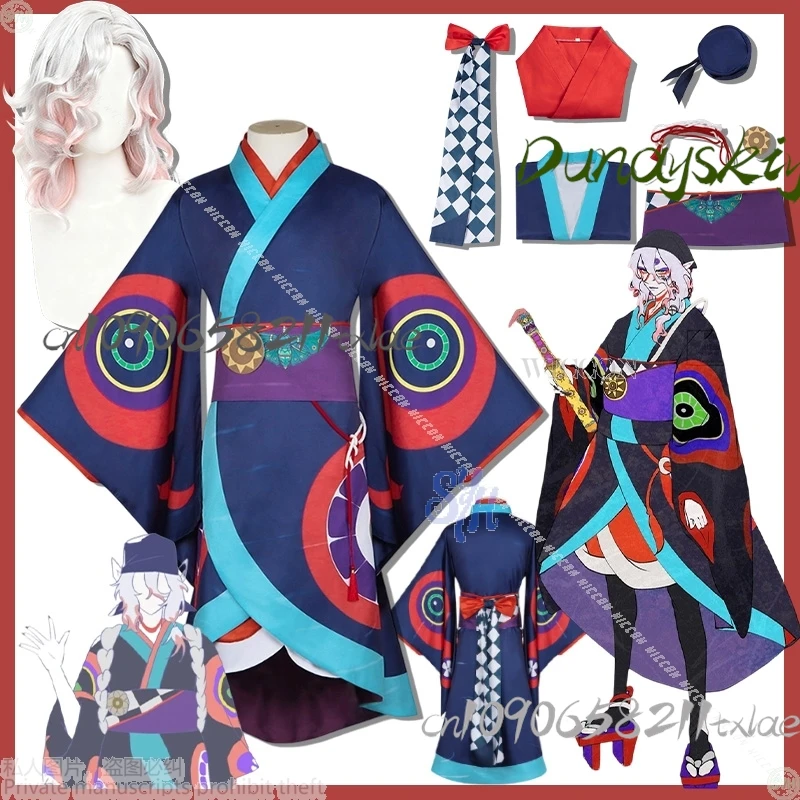 Gato peludo antropomórfico fantasma Anime película lluvia Cosplay Japón Ukiyoe estilos Kimono Retro precioso vestido largo fiesta de Halloween