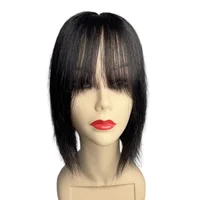 Adornos para el cabello para mujer, adornos para el cabello con flequillo, 10x11cm, Base de encaje de PU, Clip en flequillo, cubierta de cabello humano Real, cabello gris