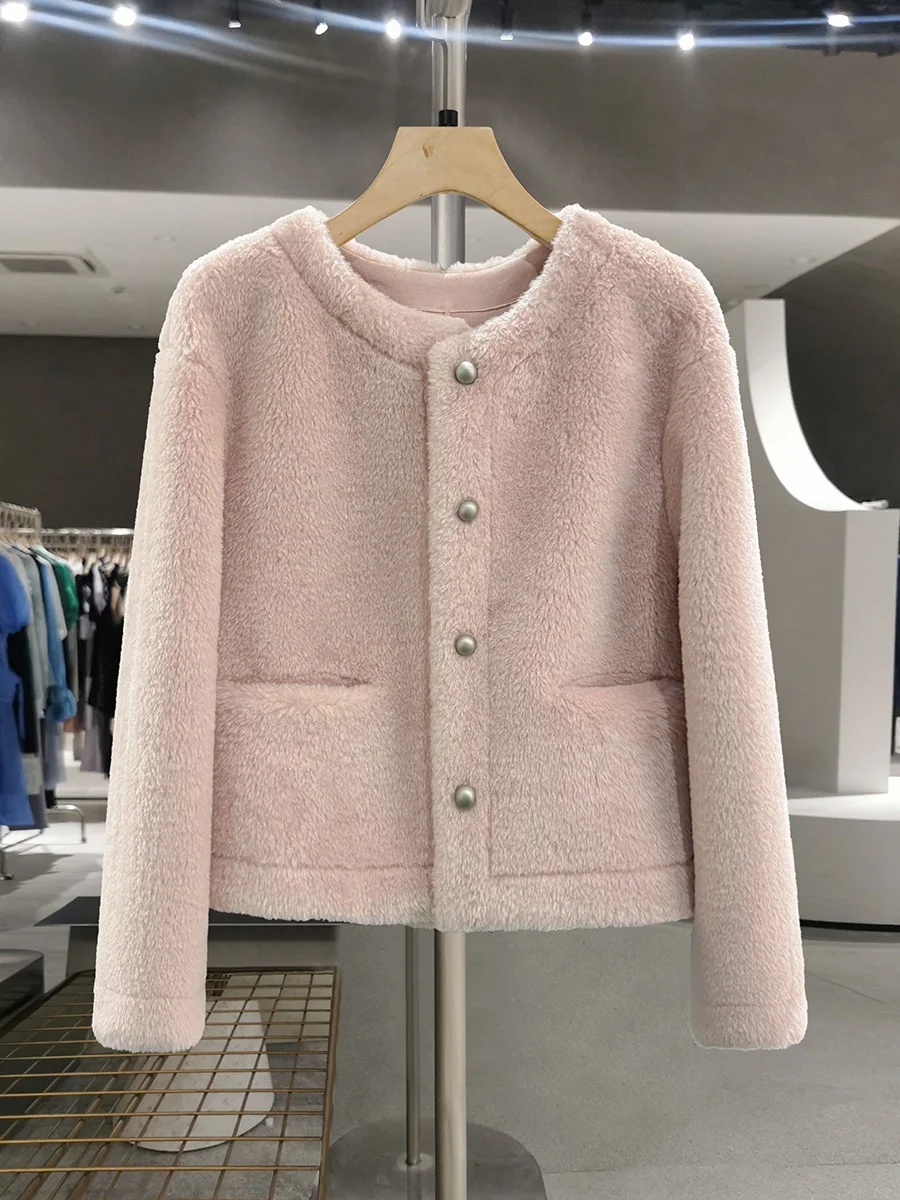 

Pink Ele Lamb Fur Jaet Women's Winter 2025 New Sweet Gentle Lazy Sle Leather Fur Inteated ort Coat for Ladies