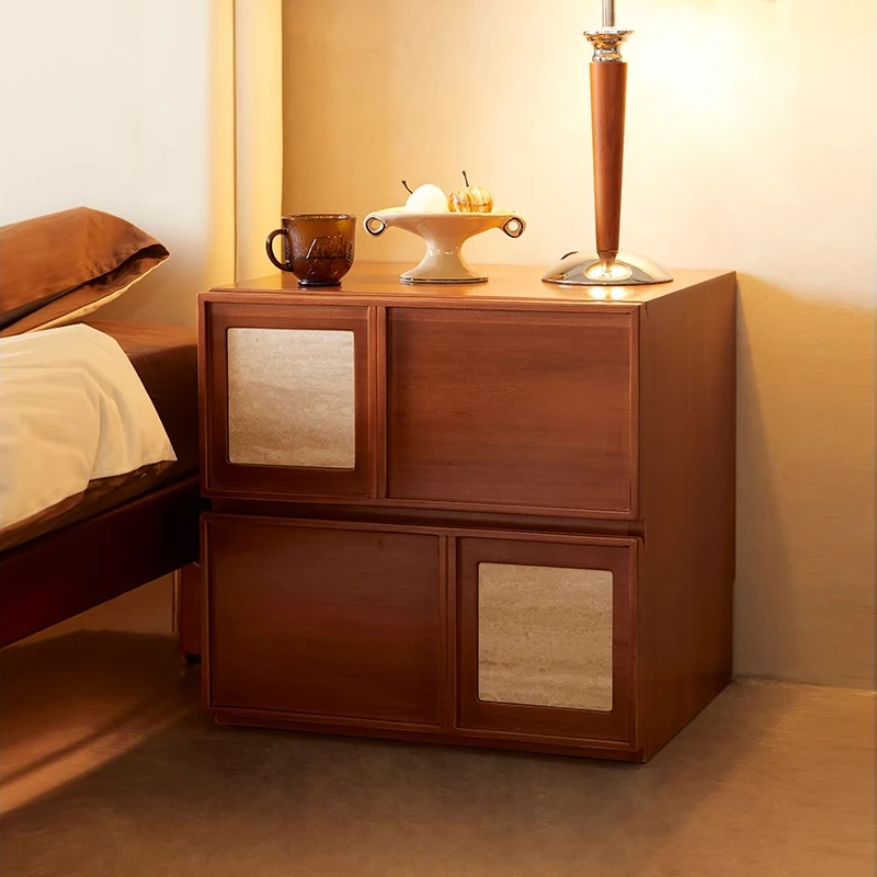 

Italiya Wooden Nightstands Unique Dark Brown Solid Wood Bedsides Table Storage Modern Minimalist Mesitas De Noche Home Furniture