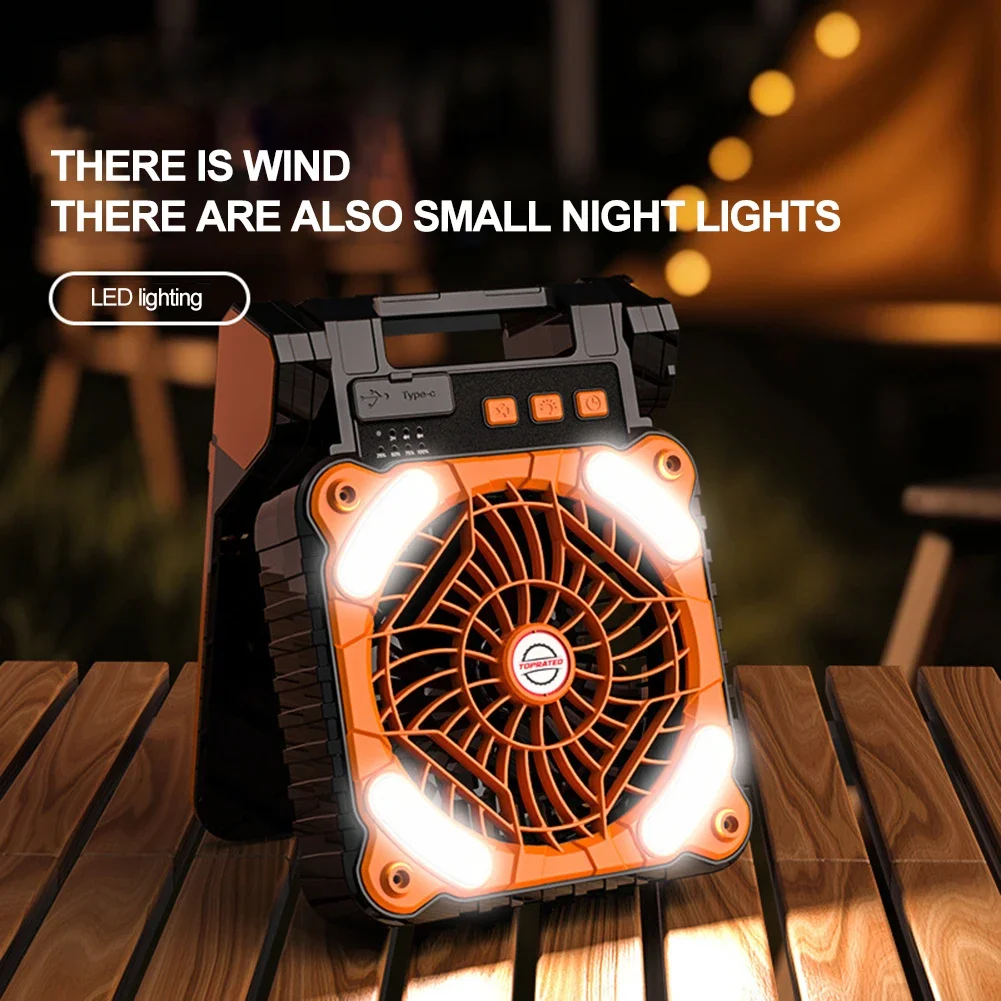 7800mAh Camping Fan With Light Wireless Solar Fan Rechargeable Portable Table Fan 90 Degree Folding Fan Light for Outdoor