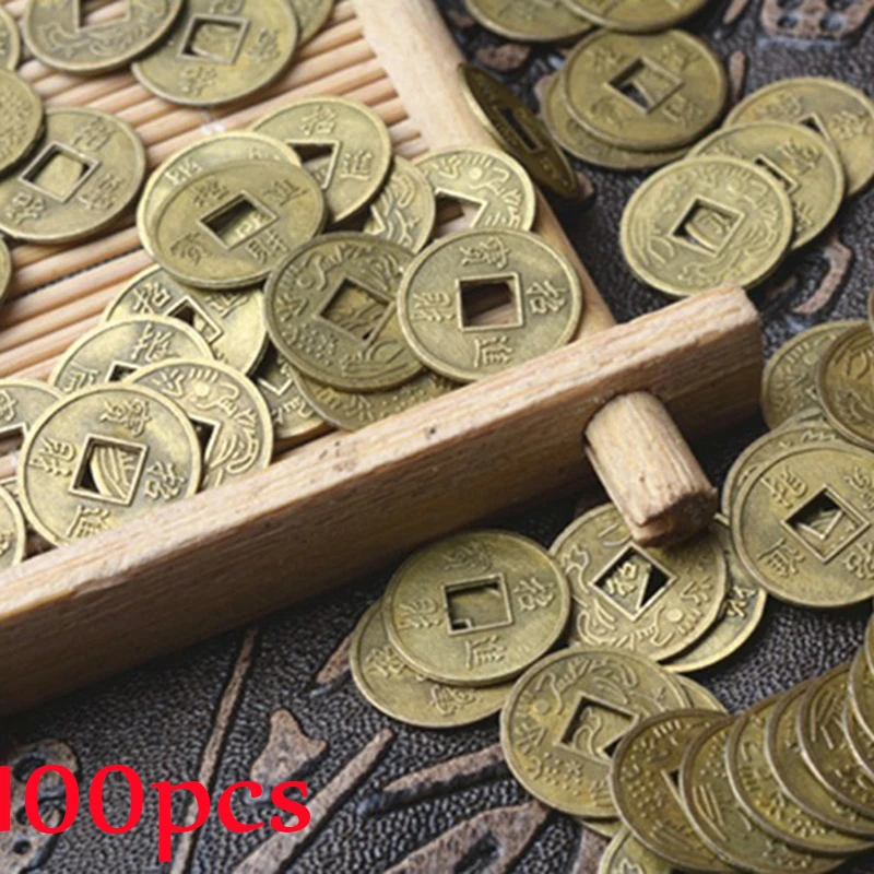 100 Pcs Antique Coins Craft Feng Shui Coins Ancient Chinese I Ching Coins For Health Wealth Charm