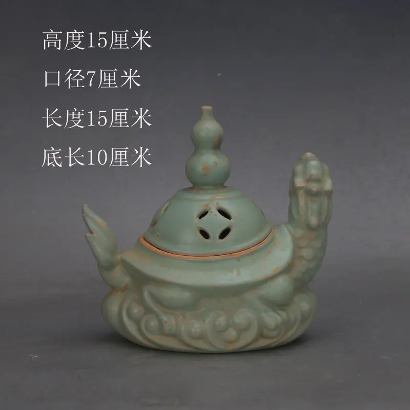 Chinese Ru Ware Celadon Dragon Incense Burner Handmade Porcelain Home Decor Collectible Gift