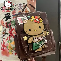 Sanrio nowe torby hawajskie czarna skórka Hello Kitty Y2K Star plecaki kobiety luksusowa torebka milenium Girl torba na ramię ze skóry PU