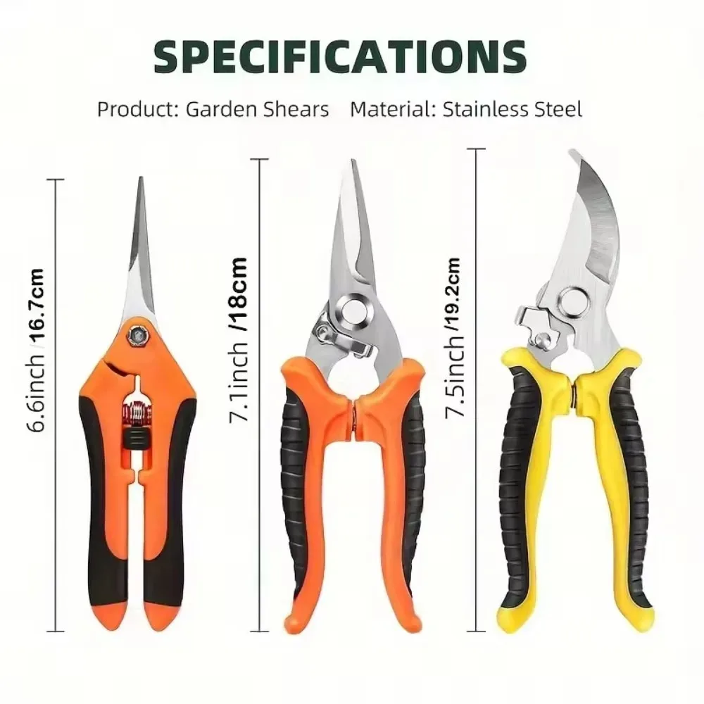 Garden Pruning Shears Set Stainless Steel Gardening Scissors with Non-slip Ergonomic Handles Suitable for Different Plant Types