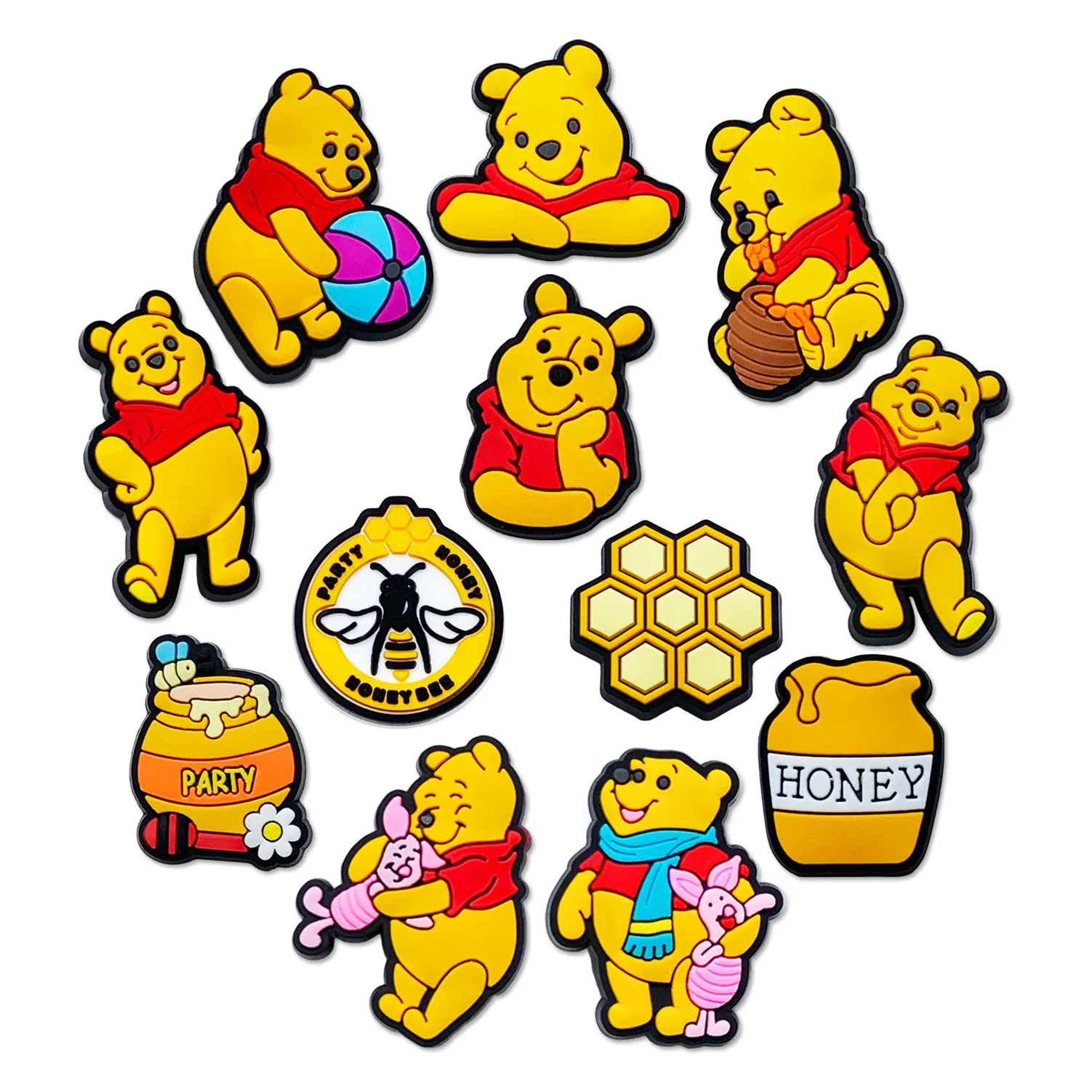 Winnie the Pooh Cartoon Cute  PVC Shoes Charm Accessories Clogs decorated wristband Children\'s Party Christmas