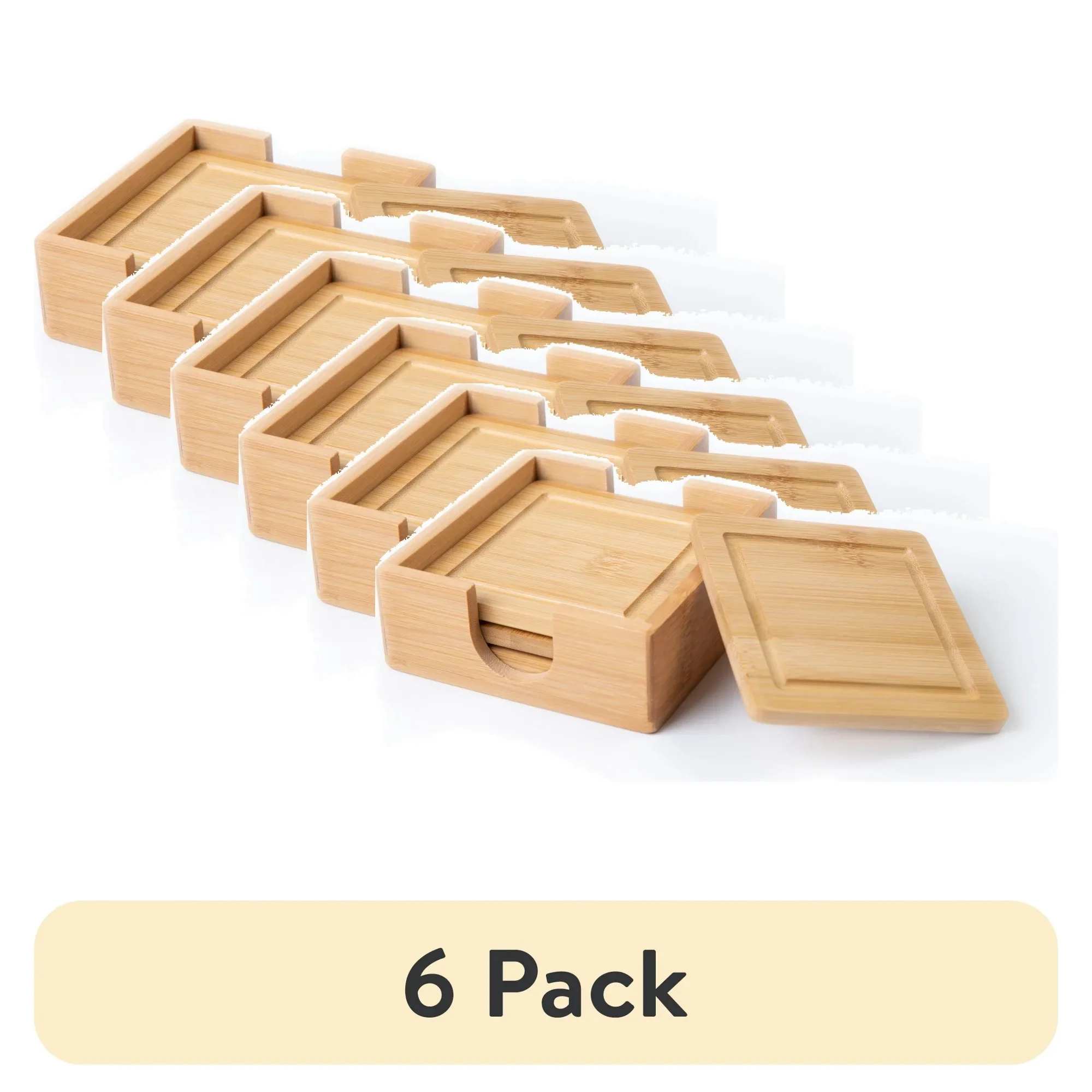 

(6 pack) Bamboo Coaster Set,Easy Care4.52 x 4.52 x 1.65 "