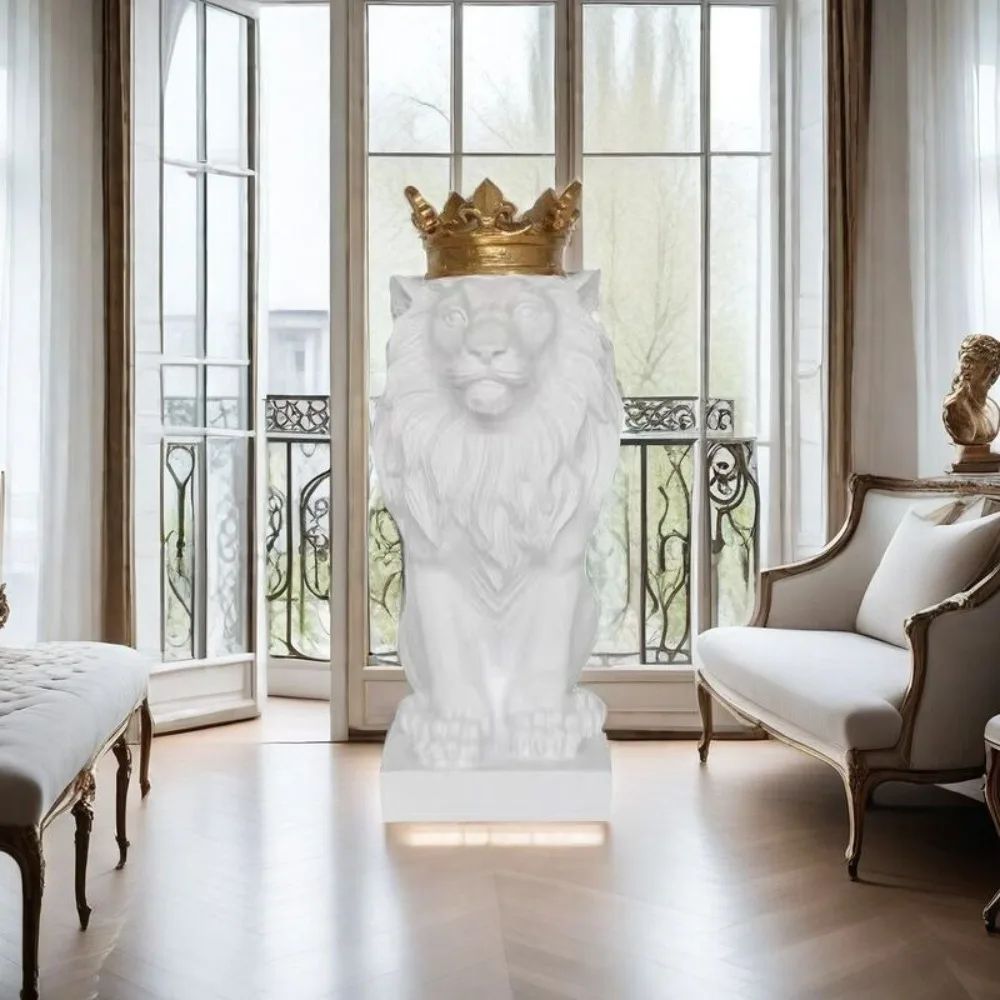 Crafts Resin Lion Statue Garden Home Model Crown Lions Sculpture Desktop Decor Animal Figurine Ornaments