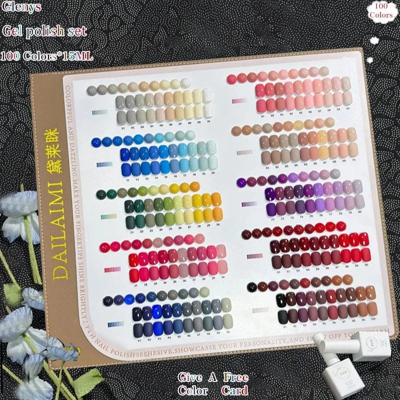 

Glenys 100 color nail polish glue popular solid color immersion gel color matching card nail salon special varnish set wholesale