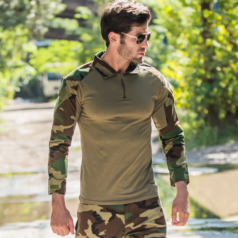 Camouflage Outdoor Suit Men's Special Battle Tactical Frogman Combat Cs Training Suit Camouflage Military Shirt Hunting T-Shirt