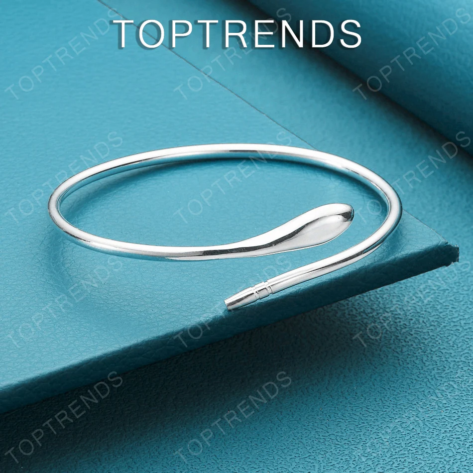 Adjustable 925 Sterling Silver Water Droplets Shaped Opening Bangle For Women Birthday Party Fashion Design Jewelry Accessories