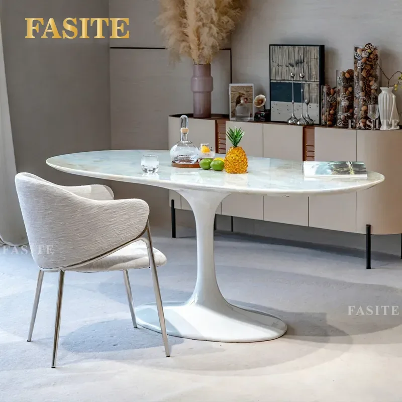 For Oval Natural Luxury Stone Dining Table French Cream Style Advanced Sense Guangdong Foshan Marble Furniture 2026 New