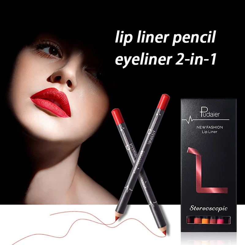 립 라이너 펜슬 세트 매트 립스틱 오래 지속되는 방수 비-섬지 메이크업 펜 끈적이지 않는 입술 키트 아이라이너 2-In-1 메이크업