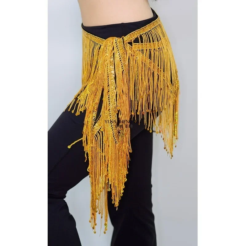 Goldener Bauchtanz-Hüftschal mit Quasten, glitzernden Pailletten und Fransen – Jazz-Shimmy-Wrap für Mädchen-Tanzunterricht und Auftritte