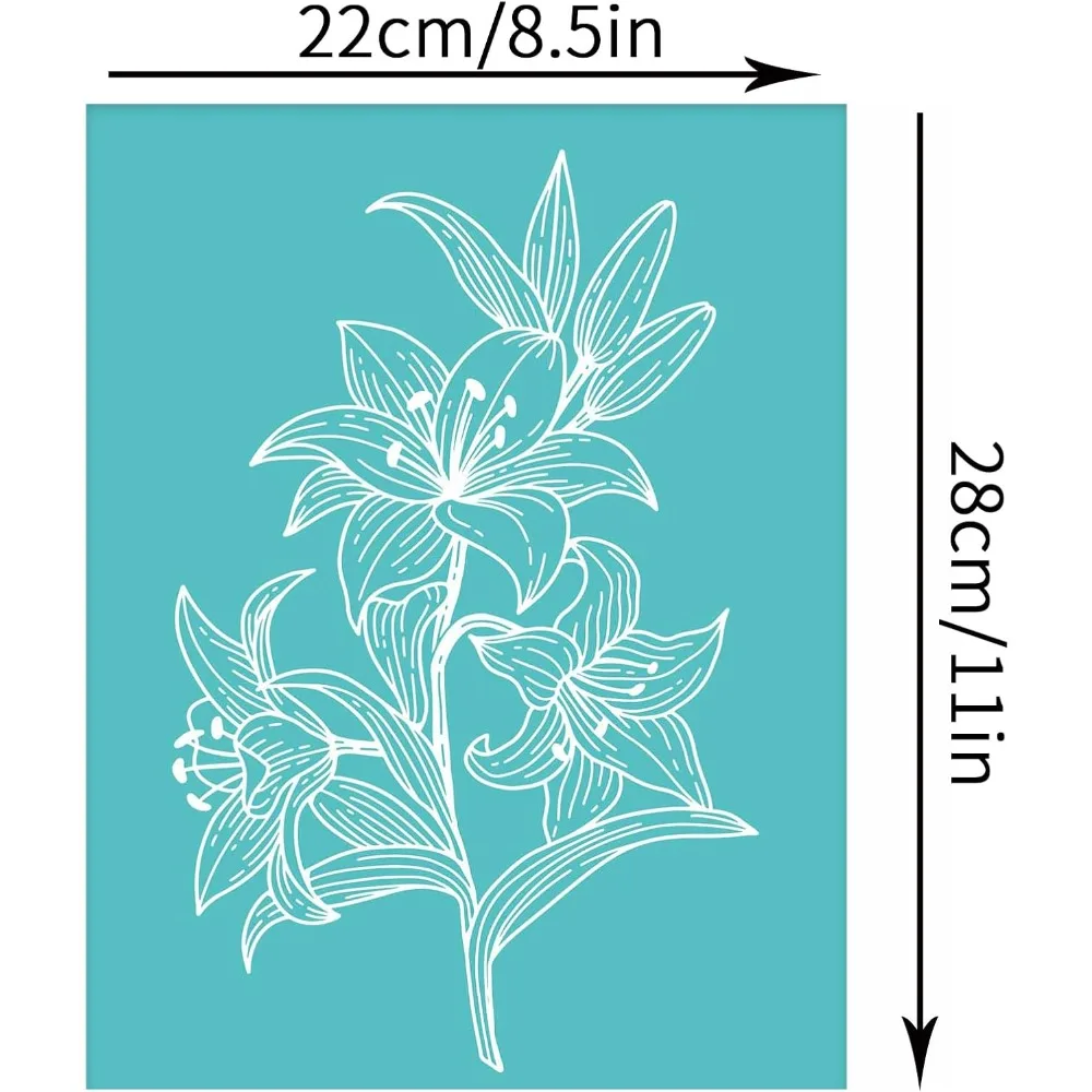 2pcs Silk Screen Printing Stencils Lily Flower Silkscreen Stencil Self-Adhesive Reusable Floral Paint Stencil Mesh making kit