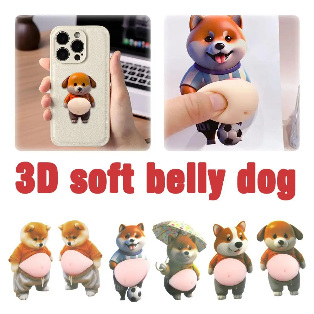 3D Soft Cute Dog Belly Sticker Mochi Squeeze Toys Slow Rebound Stress Relief Toy Relieve Stress for Friends