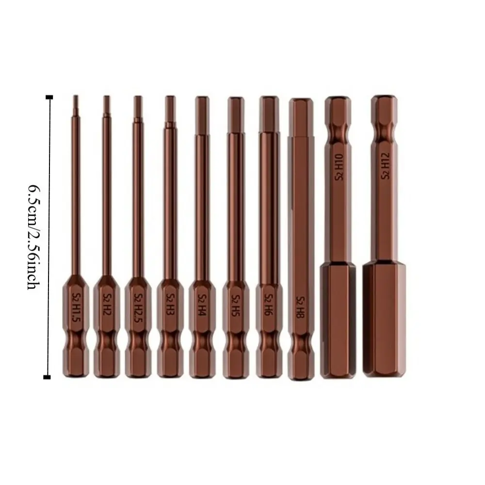 10 PCS Metric 65 MM Allen Wrench Hex Head Magnetic Tips Hex Bits Set S2 Steel Hex Key Quick Release Adapter Screwdriver