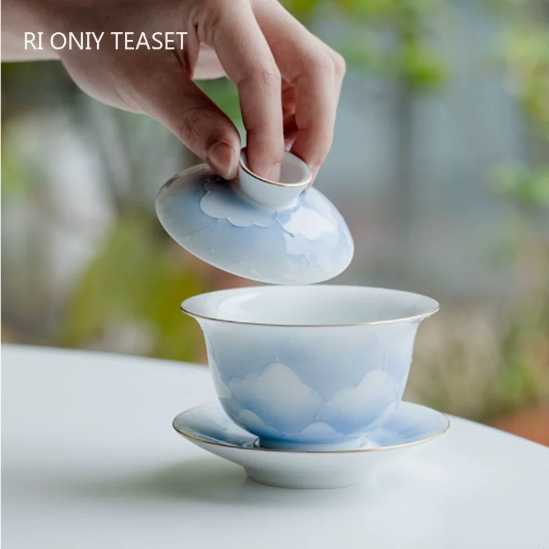 

Chinese High-grade Ceramic Gaiwan Teacup Exquisite Handmade Porcelain Tea Tureen Household Tea Bowl Travel Portable Teaware