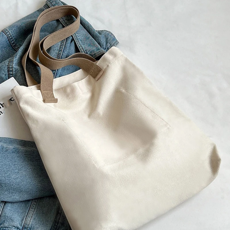 Neue Einkaufstasche mit großer Kapazität Leinwand Einkaufstasche Studenten buch Aufbewahrung tasche Umhängetasche weibliche umwelt freundliche wieder verwendbare Handtaschen – Detail 6