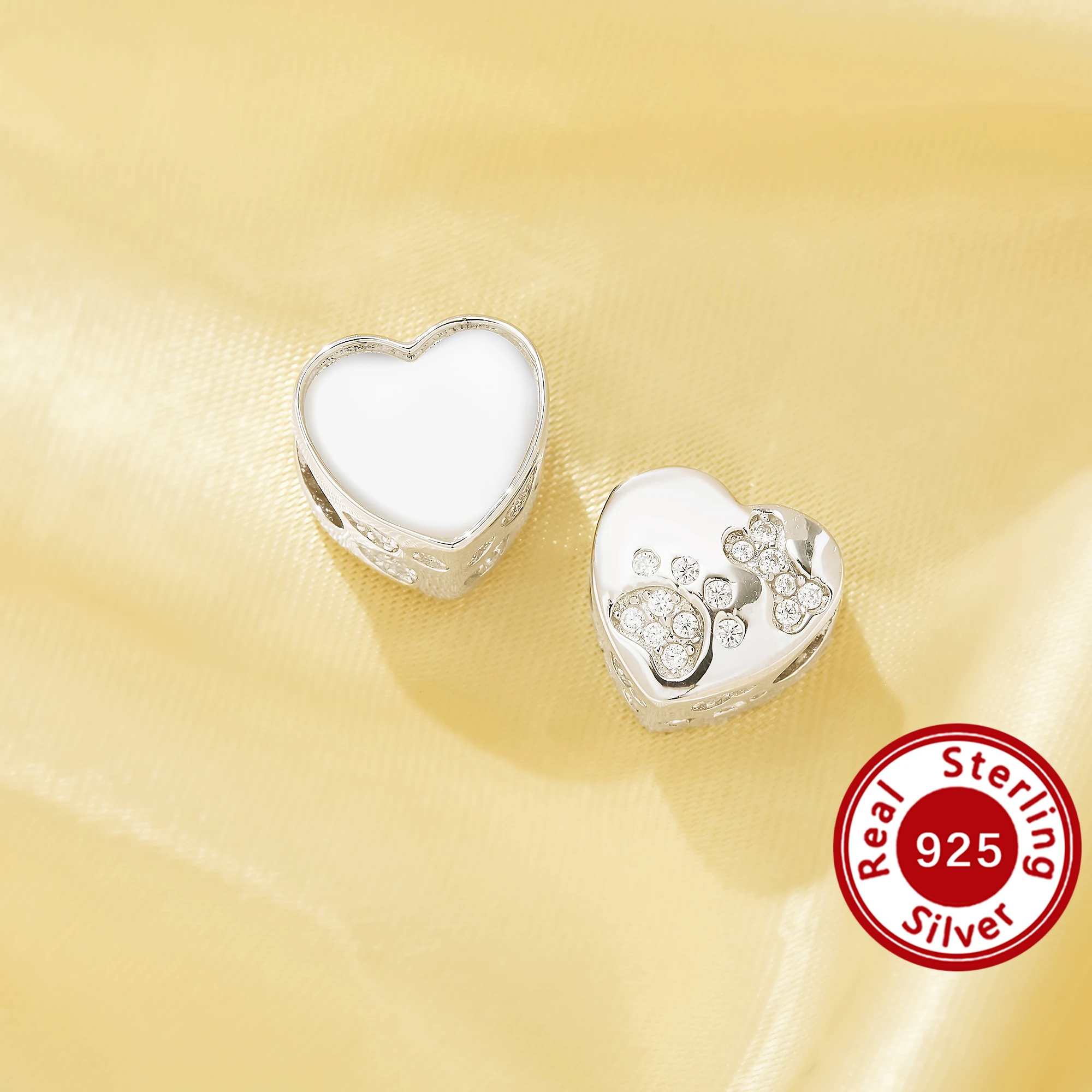 

Набор бусин в форме сердца из смолы на память, цельные бусины из стерлингового серебра 925 пробы с подвеской в виде собачьей лапы и кости с отверстием 5 мм 1431591