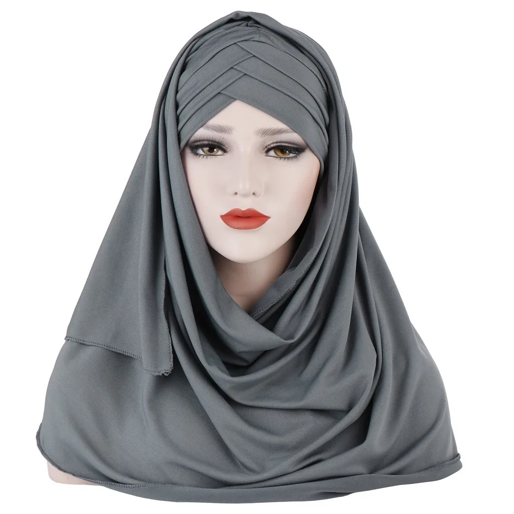 Milk silk monochrome scarf, hat two-piece set, Muslim women's fashion sticker, hijab