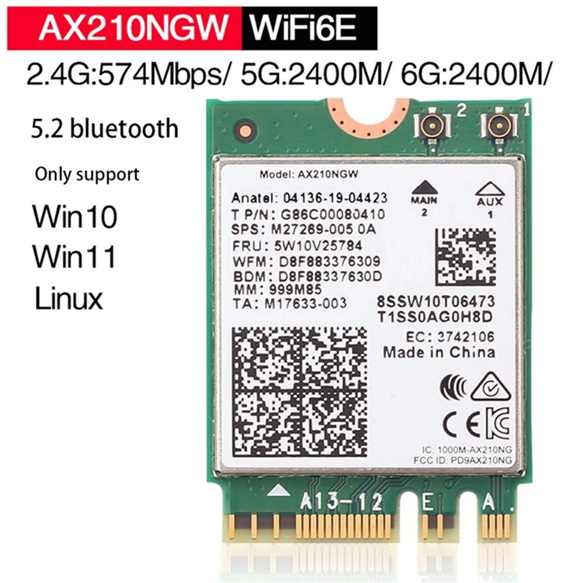 Ax210wifiwifi6e WiFi kartı 5374Mbps tri-band 2.4G/5G/6G Bluetooth 5.2 8DB anten kiti ile MU-MIMO kablosuz ağ kartı