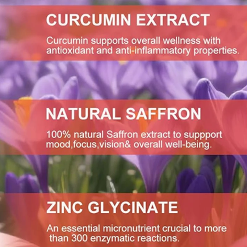 Super Happy Saffron Supplement, Optimized Organic Saffron Extract, Curcumin and Zinc, Supports Vision and Eye Health