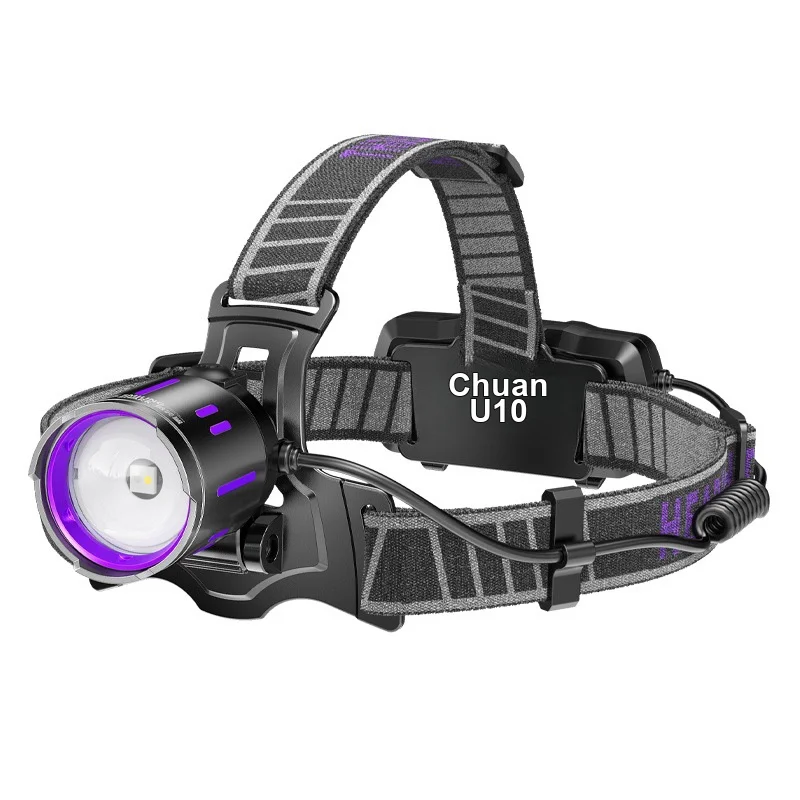 Purple Light Headlamp Head Mounted Strong Bright Rechargeable Long Lasting Portable Protective for Scorpion Detection Outdoor