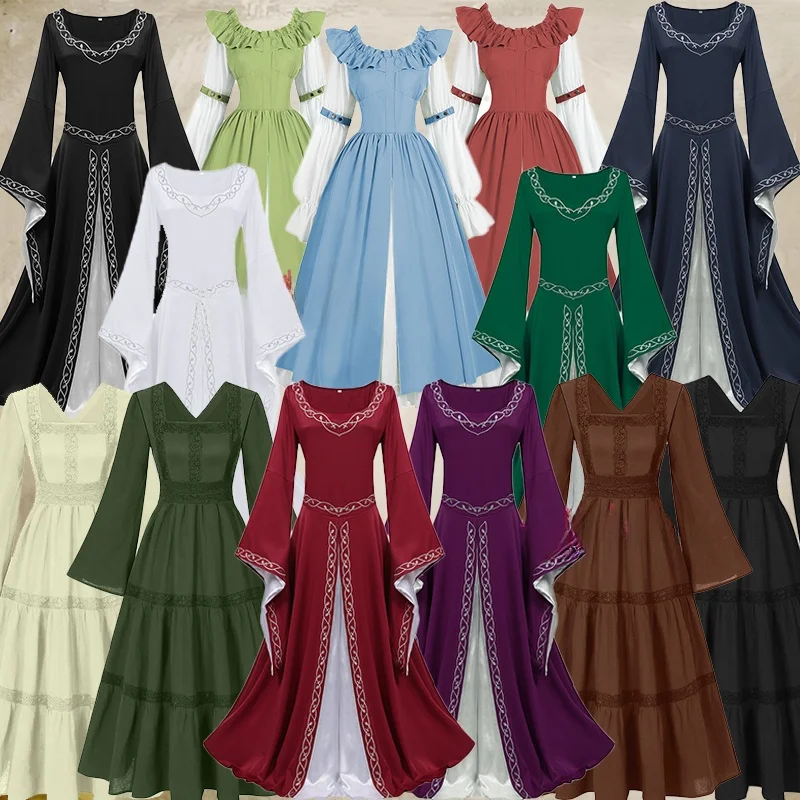 

Новое европейское платье большого размера в средневековом стиле, длинное платье для Хэллоуина, косплей, королева, женское платье из полиэстера