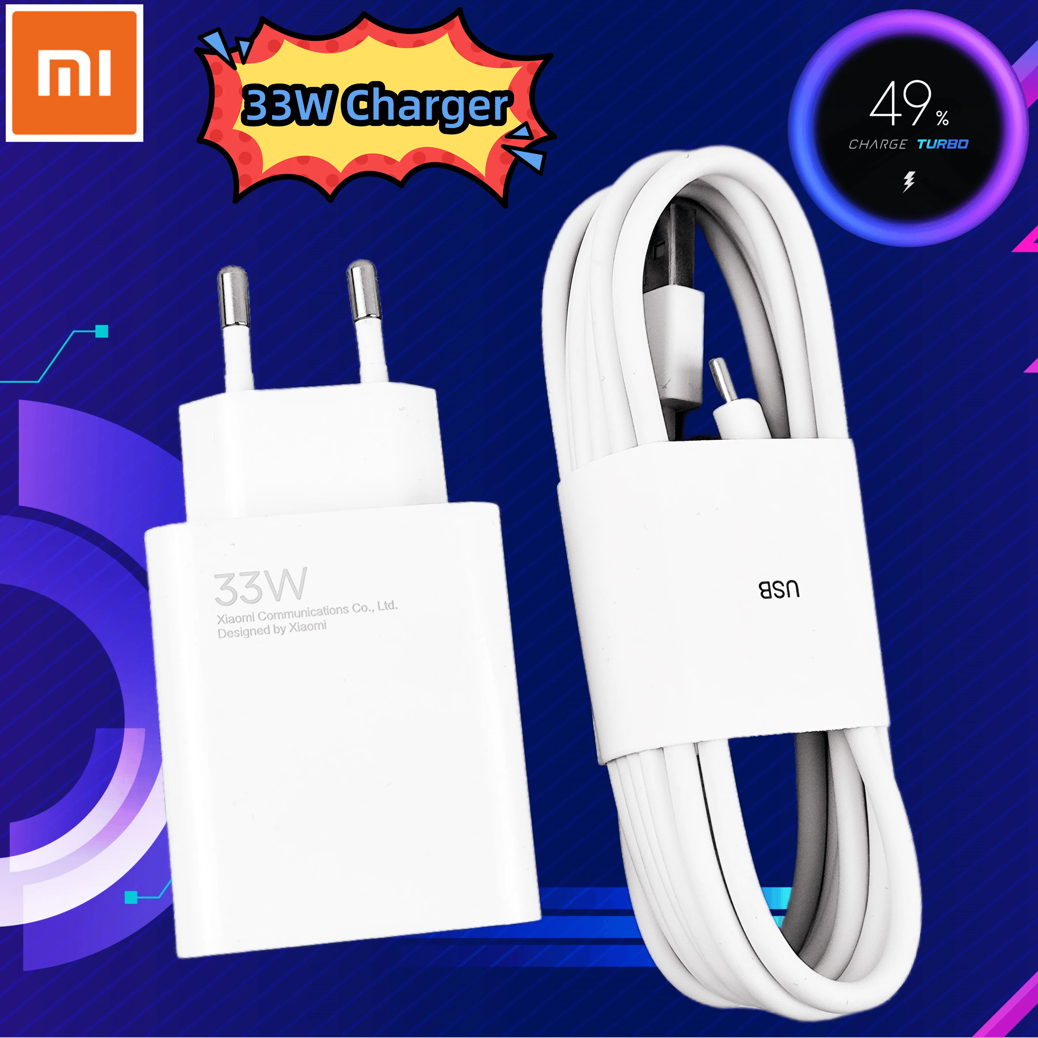 Xiaomi Charger Original 33W Turbo Fast EU Usb Type C Cable Charging Power Adapter For RedMi Note 10 9 Pro Poco X3 X4 F3 M3 A3