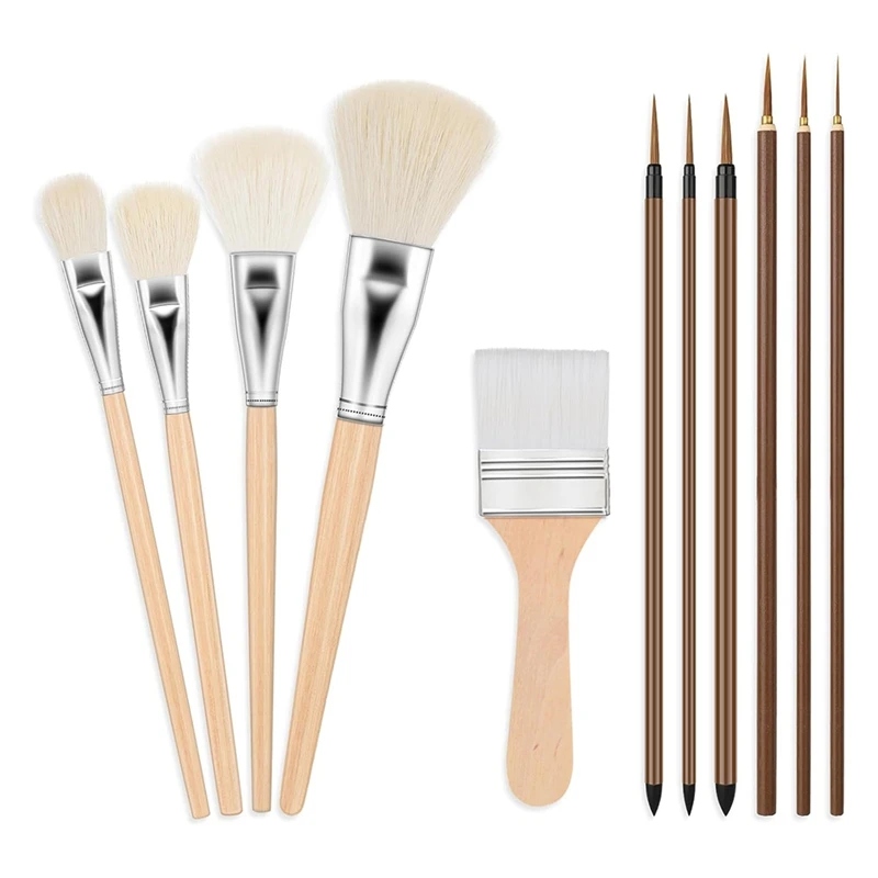 Top-11 Pieces Pottery Glaze Tools Different Shapes Wooden Ceramic Brushes Ceramic Brush Set For Students Artists Adults